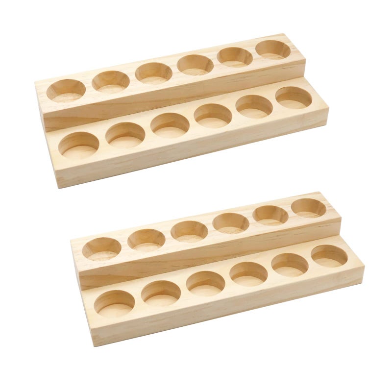 LONG TAO 2 Pcs Wooden Essential Oil Display Stand 2 layer Tabletop Essential Oils Perfume Storage Racks Oil Bottles Holder Essential Oil Organizer Nail Polish Shelf for Organizing Displaying - Image 1